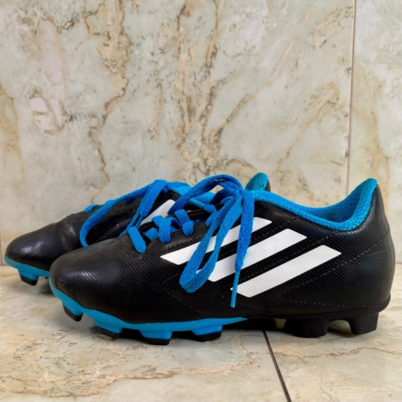 Adidas Kid's Conquisto FG J Firm Ground Boots Black/Blue - Size 2.5 - Picture 6 of 12